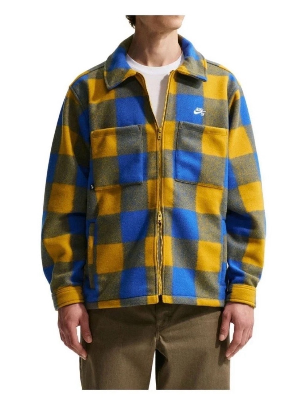 Nike SB Essential SkateShirt Jacket Flannel HV1421-405 Blue Yellow Plaid Mens XL